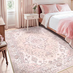 RELEANY Area Rugs 5'x8' Washable Non-Slip, Floral Vintage Distress Print Pattern Medallion Carpet for Living Room Bedroom Dining Room, Pink Greypink Cute