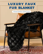 Ultra Soft Cozy Faux Fur Throw Blanket, Fuzzy Plush Thick Bubble Blanket, Luxury Fluffy Blanket for Couch, Sofa, Bedroom, and Living Room, 50x60 Inches, Black