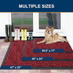 Smiry Front Door Mat Outside Entrance, Heavy Duty Sturdy Natural Rubber Doormat, Trap Dirt and Moisture, Easy Clean Low Profile Mats for Indoor Outdoor Entry, Grid Geometric (29.5x17, Wine Red)