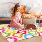 Tepook Fluffy Colorful Rug for Kids, Shaggy Soft Rainbow Area Rugs for Girls Bedroom, Indoor Modern Geometric Moroccan Rugs Plush Girls Kids Rug for Playroom Teens Room Nursery Home Decor, 3 X 5 ft