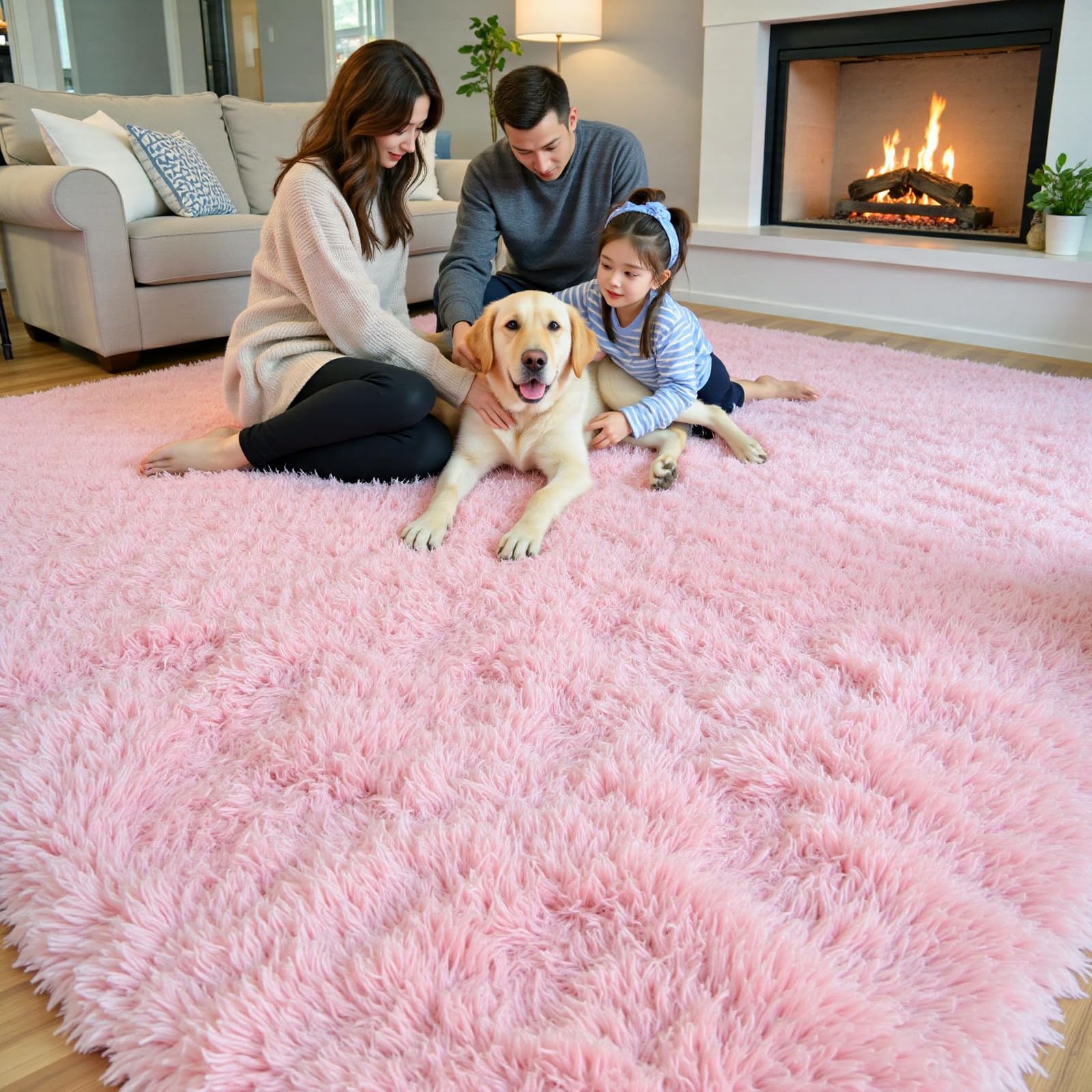 8x10 Area Rugs for Living Room,Pink Large Shaggy Carpet Plush Furry Rug