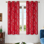 Deconovo Christmas Red Curtains, Blackout Drapes, Soundproof Curtain, Silver Print, 42 x 63 Inch Long, 2 Panels, Machine Washable Window Panel for Living Room Bedroom Festival Party Decoration Kitchen