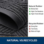 Smiry Front Door Mat Outside Entrance, Heavy Duty Sturdy Natural Rubber Doormat, Trap Dirt and Moisture, Easy Clean Low Profile Mats for Indoor Outdoor Entry, Interwoven Stripes 29.5x17, Grey