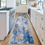 Washable Area Rugs 2'x10' Non-Slip Modern Abstract Soft for Living Room Entryway Bedroom Nursery, Print Pattern, Grey Blue Gold/Golden