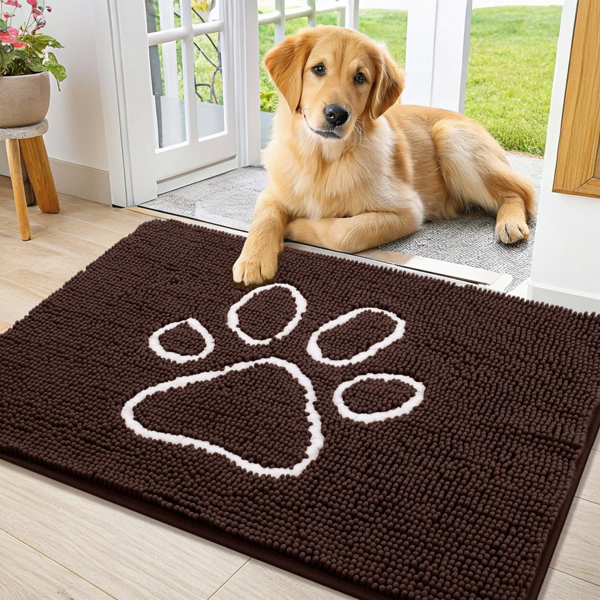 Smiry Dog Door Mat for Muddy Paws, Absorbent Non Slip Dirt Trapper, 36x24
