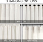 Nanspring Beige White Linen Curtains for Living Room 95 Inches Long Back Tab and Rod Pocket Light Filtering Semi Sheer Curtain Rustic Farmhouse Decor Luxury Drapes for Bedroom Office 52x95, 2 Panels