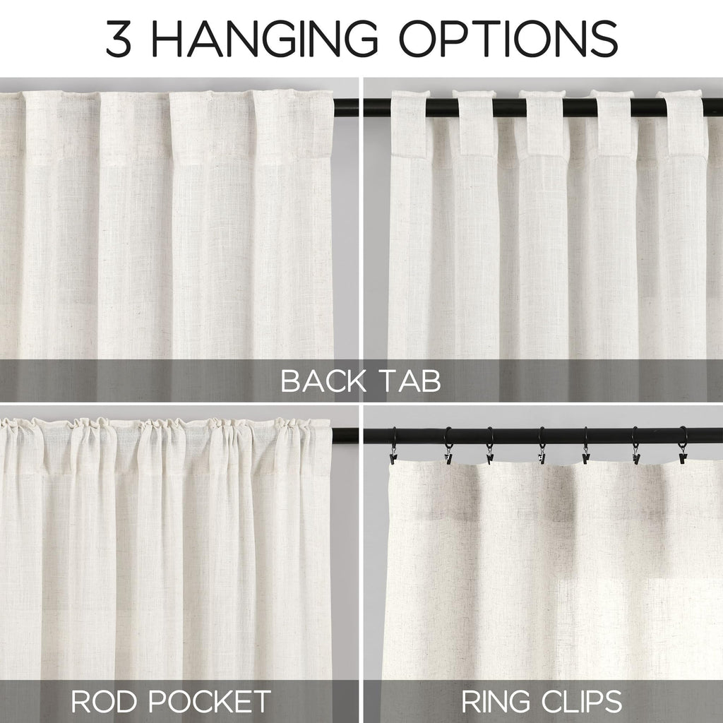 Extra Long Beige White Linen Curtains 132 Inch for Living Room 2 Panels Set Rod Pocket Back Tab Light Filtering Semi Sheer Curtain Privacy Floor to Ceiling High Ceiling Drapes for Farmhouse 52x132