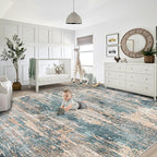 XLUEZ 9x12 Area Rug for Living Room, Washable Modern Abstract Large Area Rug Neutral Soft Non Slip Kids Rug Stain Resistant Indoor Carpet for Bedroom Dining Room Playroom Office(GreenBrown, 9'x12')