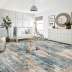 XLUEZ 9x12 Area Rug for Living Room, Washable Modern Abstract Large Area Rug Neutral Soft Non Slip Kids Rug Stain Resistant Indoor Carpet for Bedroom Dining Room Playroom Office(GreenBrown, 9'x12')