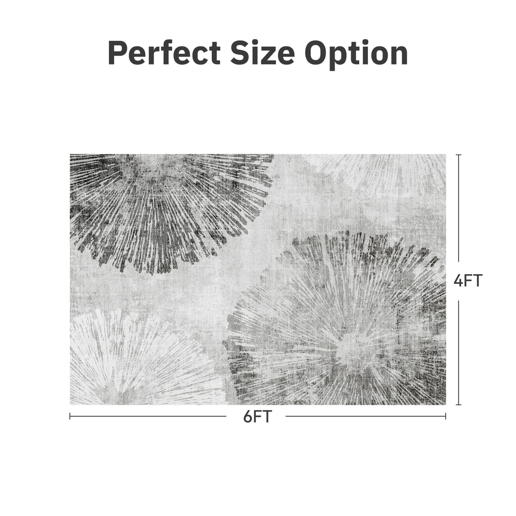 4x6 Rug Small Non Slip Area Rug Ultra Soft Machine Washable Low Pile Modern Abstract Dahlia Indoor Carpet Rugs for Bedroom Living Room Entryway Kitchen Bedside, Grey
