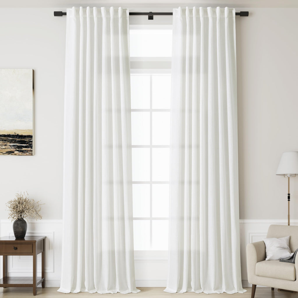 Linen Off White Curtains 145 inch Extra Long for Living Room Back Tab Light Filtering Sheer Drapes Modern Farmhouse Coastal Decor Cotton Textured Curtain for Floor to Ceiling High Window 52x145