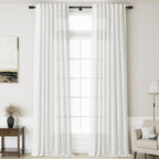 Linen Off White Curtains 145 inch Extra Long for Living Room Back Tab Light Filtering Sheer Drapes Modern Farmhouse Coastal Decor Cotton Textured Curtain for Floor to Ceiling High Window 52x145