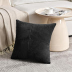 Fancy Homi 2 Packs Black Samll Decorative Throw Pillow Covers 14x14 Inch with for Couch Bed Sofa, Rustic Farmhouse Boho Home Decor, Soft Corss Patchwork Corduroy Square Cushion Case 35x35 cm