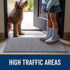 OLANLY Front Door Mat Indoor Outdoor Entrance, Waterproof Heavy Duty Doormat, Fade Resistant, Low Profile, Easy Clean Patio Porch Welcome Floor Mats for Entry, 59x35, Light Gray