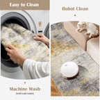 3x5 Area Rug Washable Abstract: Non Slip Entryway Floor Mat Grey/Yellow