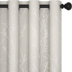 Deconovo Beige Blackout Curtains, Boho Farmhouse Curtain, Thermal Insulated Soundproof Drapes, Silver Branch Print, 52 x 108 Inch Long, Machine Washable Window Panels for Living Room Bedroom, Set of 2
