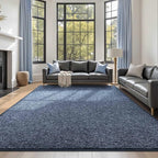 FinRèc 7x10 Washable Area Rugs for Bedroom Living Room, Low Pile Thin Rug Solid Color, Non-Slip Carpet Indoor for Home Decor (Navy Blue)