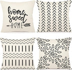 YCOLL Pillow Covers 18x18 Set of 4, Modern Sofa Throw Pillow Cover, Decorative Outdoor Linen Fabric Pillow Case for Couch Bed Car, Cream