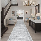 Runner Rug 2'6" x 16' Washable Non-Slip 2.5x16 ft Long Runner Rugs for Kitchen Bathroom Laundry Room Vintage Ultra Thin Runners for Hallway Entryway Grey