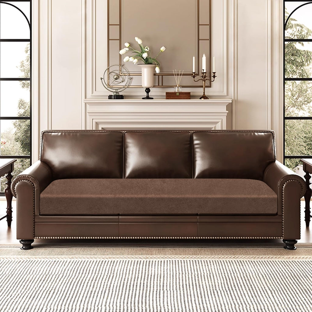 ANARACHON Leather Look Couch Cushion Covers Sofa Seat Slipcovers Sets Couches Furniture Protector for Sectional Armchair Loveseat Pets Kids Stretch Spandex Fabric (1 Cushion XL Sofa, Brown)