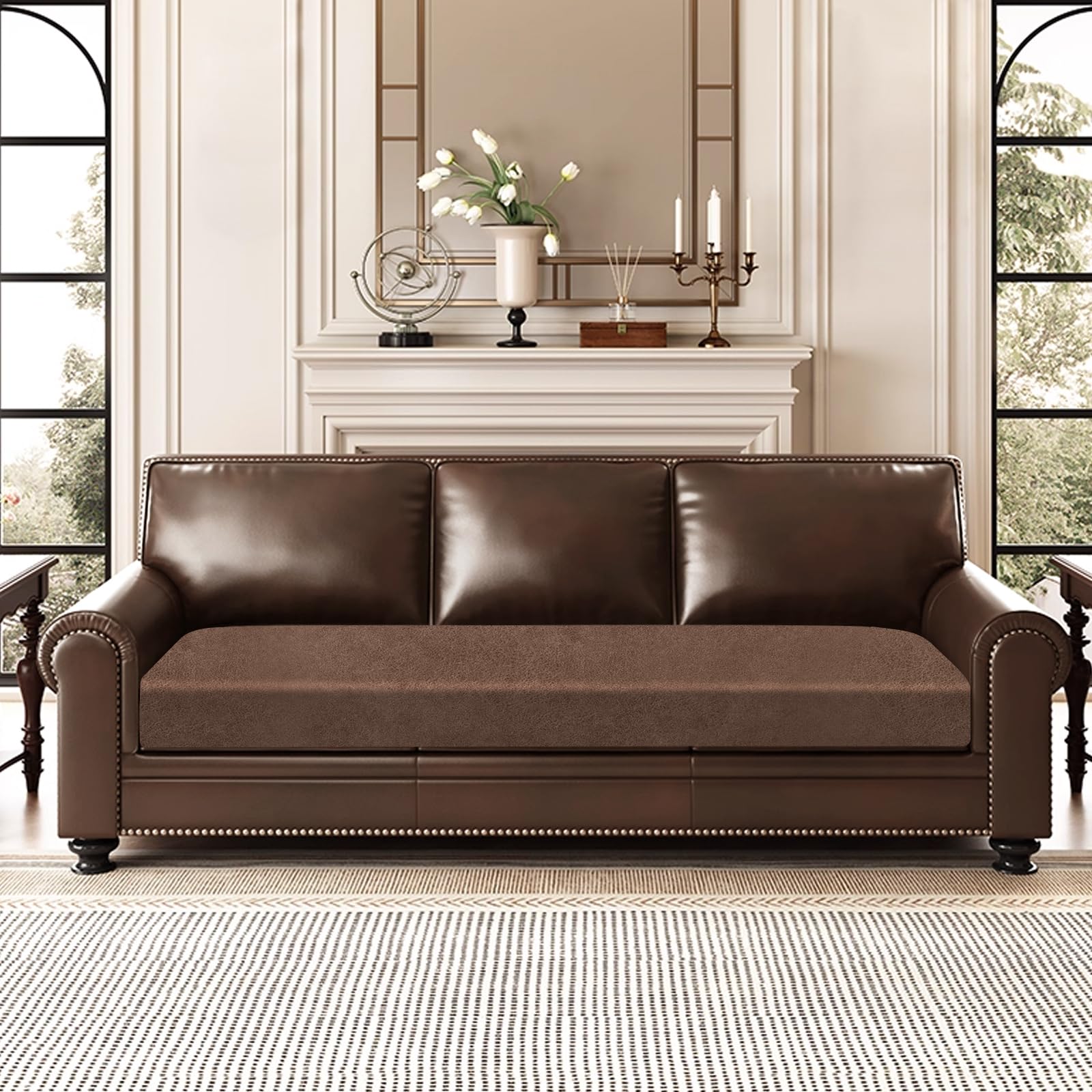 ANARACHON Leather Look Couch Cushion Covers Sofa Seat Slipcovers Sets Couches Furniture Protector for Sectional Armchair Loveseat Pets Kids Stretch Spandex Fabric (1 Cushion XL Sofa, Brown)