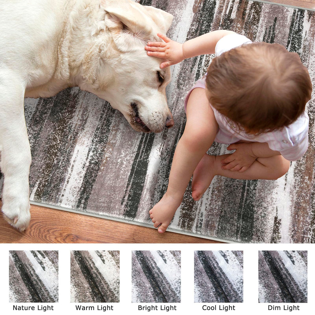 Lansny Modern Abstract Runner Rug 3x10, Dark Light Brown White Washable Kitchen Runner Non-Slip Soft Hallway Rug Runner Thin Print Faux Wool Carpet for Entryway Bedroom Laundry Room Indoor