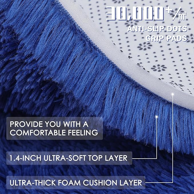 OLANLY 8x8 Machine Washable Large Area Rugs for Living Room, Bedroom, Soft Fluffy Shaggy Bedside Rug, Indoor Floor Carpet for Kids Girls and Boys, Dorms, Nursery, Home Decor Aesthetic, Navy Blue