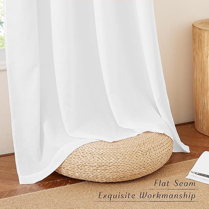 NICETOWN Linen White Curtains 84 inch Length 2 Panels Set, Grommet Thick Flax Linen Blend Window Treatment Privacy Assured with Light Filtering for Bedroom/Living Room, W55 x L84