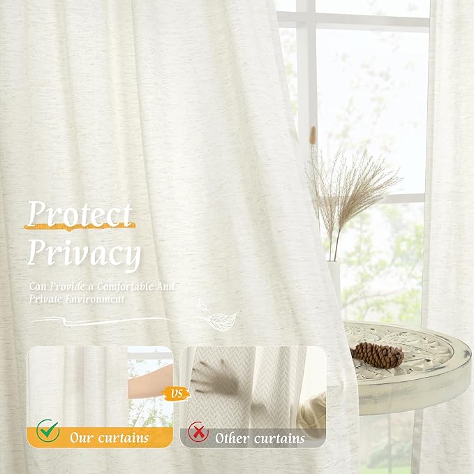 LAMIT Light Filtering Natural Linen Curtains 63 Inch Length for Living Room