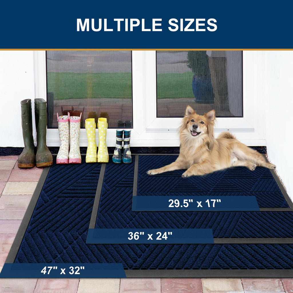 Smiry Front Door Mat Outside Entrance, Low Profile Rubber Doormat, 47x32