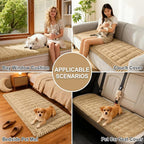 hyha Couch Covers for Dogs Washable, Non Slip Plush Dog Sofa Protectors, Fuzzy Pet Couch Covers for 3 Cushion Sofa Pet Friendly (Camel, 27.6" x 82.7")