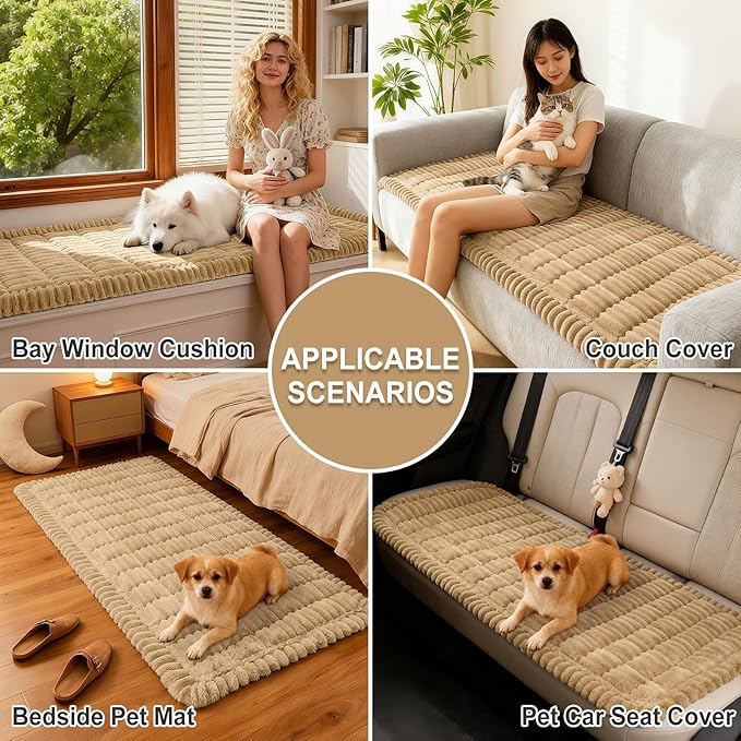 hyha Couch Covers for Dogs Washable, Non Slip Plush Dog Sofa Protectors, Fuzzy Pet Couch Covers for 3 Cushion Sofa Pet Friendly (Camel, 27.6" x 88")