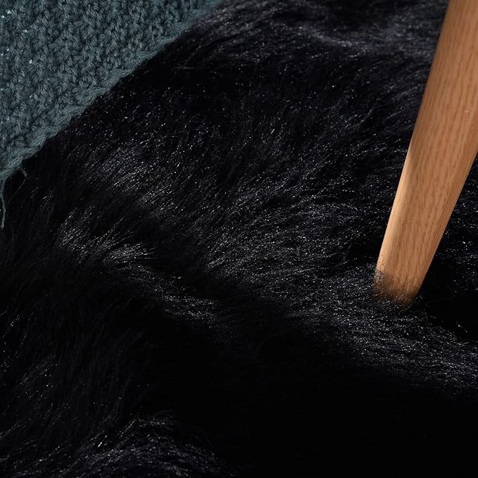 ORINOVA Black Fuzzy Washable Shaggy Area Rugs for Bedroom Small Circle Faux Sheepskin Shag Fur Round Rug 3ft Nursery Rug