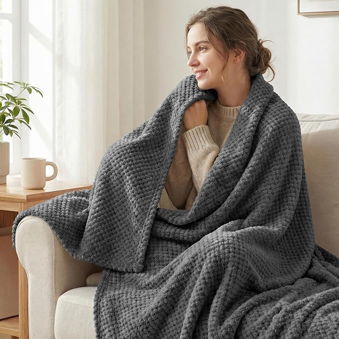 Exclusivo Mezcla Soft Waffle Fleece Bed Blanket Twin XL Size, Gray