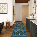 GarveeHome Floral Rug 2.5x8 Runners for Hallways, Boho Kitchen Runner Rugs Non Slip Bath Runners, Vintage Washable Runner Rug for Bedroom, Soft Long Rugs for Entryway Bathroom Laundry Dorm, Blue