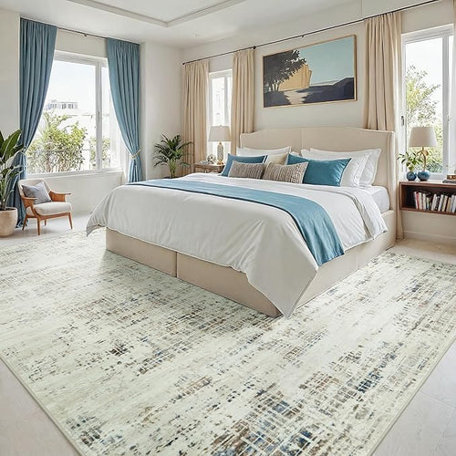 10x14 Washable Area Rug for Living Room Bedroom: Non-Slip Modern Gray White