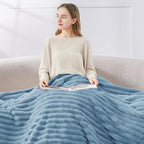 BEDELITE Full Size Blanket for Bed, 300GSM Soft & Warm Fleece Light Blue Blanket, Decorative and Giftable Striped Blankets for Women, Men, 84"x90"