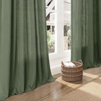 Nanspring Olive Green Linen Sheer Curtains for Living Room 2 Panels Set 106 Inch Length Back Tab Light Filtering & Breathability Semi Sheer Curtain Drapes for Bedroom 52x106