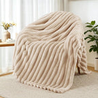 Exclusivo Mezcla Striped Fleece Throw Blanket for Couch, Sofa, Bed, 50"x60"