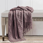 BOURINA Dark Lavender Throw Blanket 50 x70 Inches Jacquard Argyle Throw Textured Solid Soft Throws and Blankets for Sofa or Bed Knitted Decorative Blanket