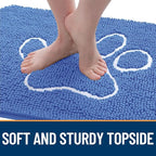 OLANLY Dog Door Mat for Muddy Paws 30x20, Paw Print Design, Absorbs Moisture and Dirt, Absorbent Non-Slip Washable Doormat, Quick Dry Chenille Mud Mat, Entry Indoor Entryway Carpet, Cornflower Blue