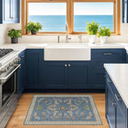 Blue 2x3 Kitchen Rugs Non Slip Washable, 0.25" Low Pile Stain & Fade Resistant, Waterproof Indoor Floor Mat for Entryway, Bathroom, Laundry Room, Boho Insect Floral Decor
