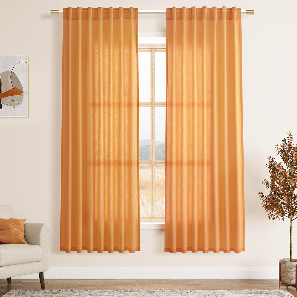 Nanspring Orange Linen Curtains for Bedroom Back Tab Light Filtering Privacy Sheer Curtains Modern Farmhouse Decor Linen Blend Textured Gauze Curtain for Living Room 2 Panels Set 52x72