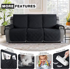 TAOCOCO 100% Waterproof Recliner Sofa Cover Non Slip Couch Cover for 3 Seat Reclining Sofa, Split Reclining Couch Covers 3-Piece with Straps, Washable Sofa Slipcover for Kids Pets(3 Seater, Black)