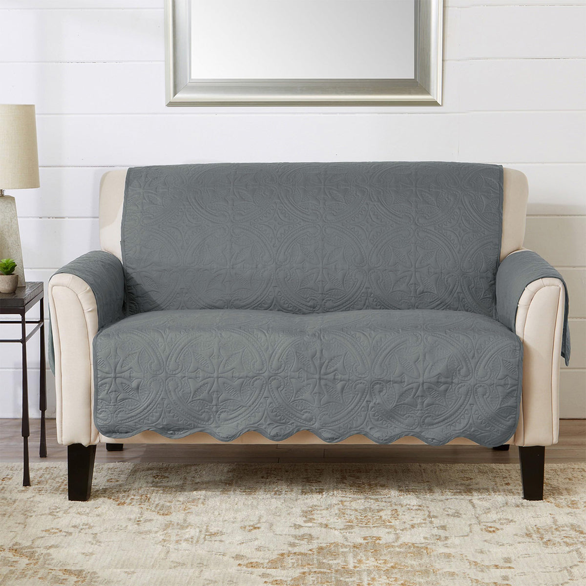 Great Bay Home Reversible Patchwork Chair Cover - Washable Slipcover Furniture Protector with Elastic Straps - Perfect for Kids & Pets - Box-Stitched Detail (Grey)