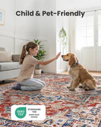 AMADA HOMEFURNISHING 9x12 Washable Area Rug, Low-Profile Large Area Rug with Non-Slip Backing & Durable Edge Binding, Vintage Large Rugs for Living Room, Bedroom & Dinning Room