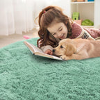 OLANLY Mint Green Round Rugs for Bedroom - Machine Washable, 4 ft Circle Area Rugs for Living Room, Soft and Fluffy Shaggy Carpet for Teen Girls and Boys, Nursery Rooms, Dorms, Home Decor Aesthetic