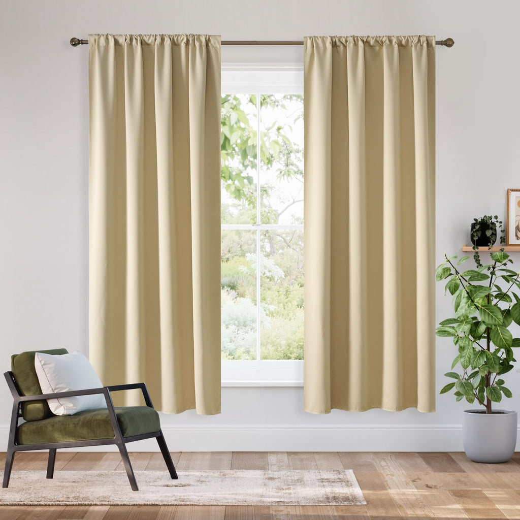 RYB HOME Bedroom Blackout Curtains 63 inches Long, 100% Blackout