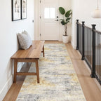 3x10 Washable Kitchen Runner Rug: Modern Abstract Runners for Hallway Soft Non Slip Rugs with Rubber Backing Low Pile Thin Floor Carpet for Entryway Bedroom Bathroom Bedside Indoor(Grey/Yellow,3x10)