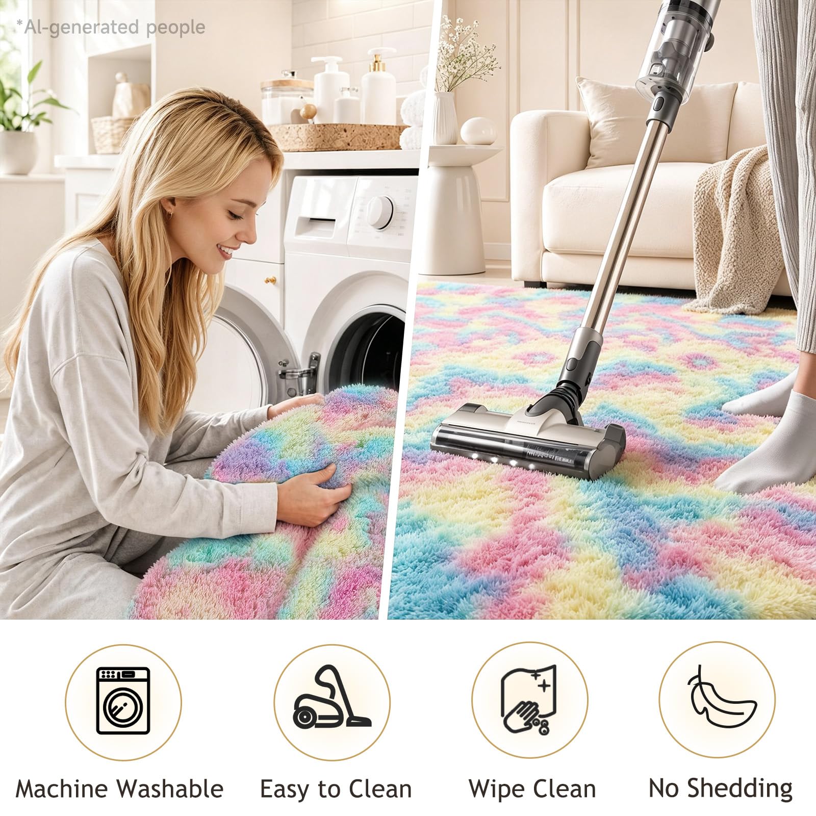 Ophanie Rainbow Rug for Bedroom Girls,Unicorn Colorful Fluffy Soft Cute Fuzzy Area Rugs,Shag Plush Shaggy Bedside Floor 4x6 Furry Carpet for Kids Baby Teen Dorm Decor with Over 99 pcs Pile fibers